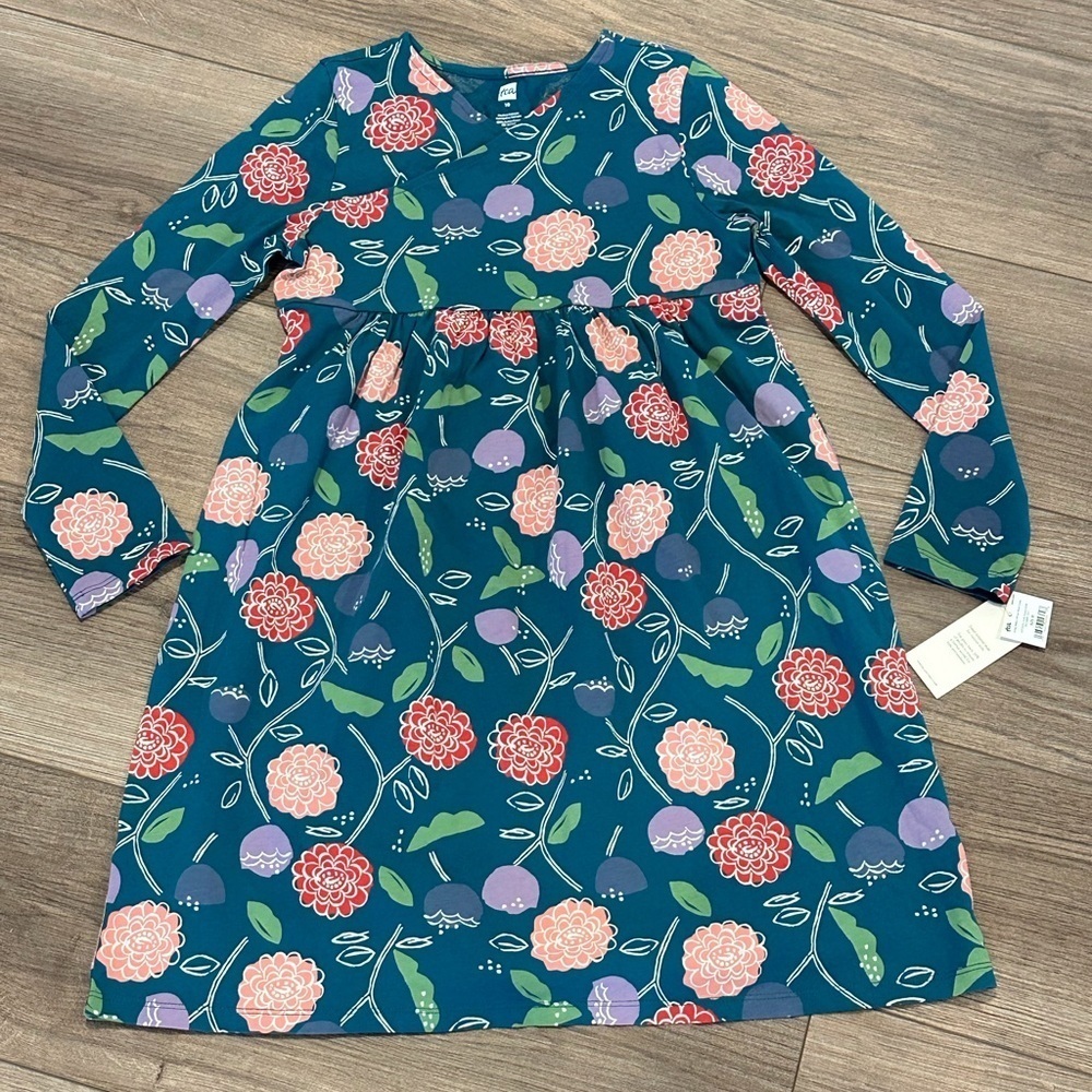 NWT! Tea Collection Girls 10 Long Sleeve Wrap Neck Dress in Folk Floral - Picture 2 of 7